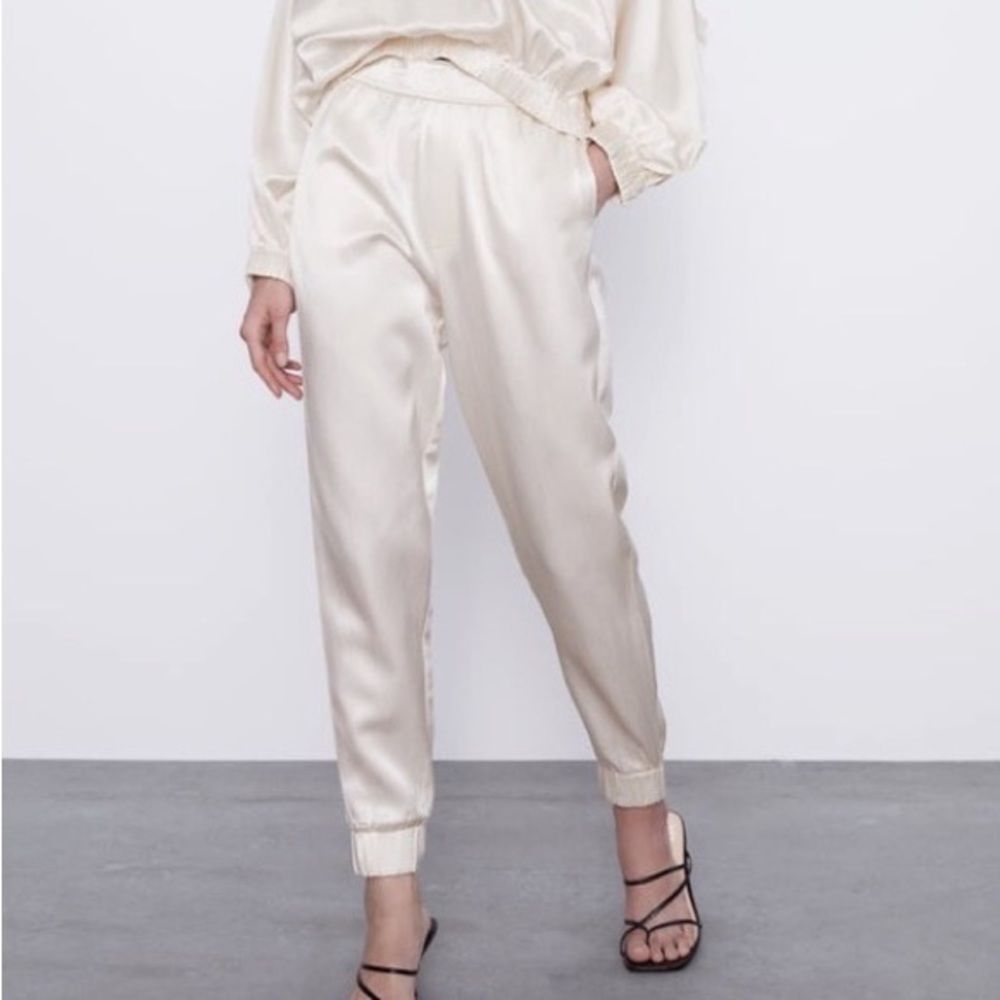 Zara Cream Satin Joggers